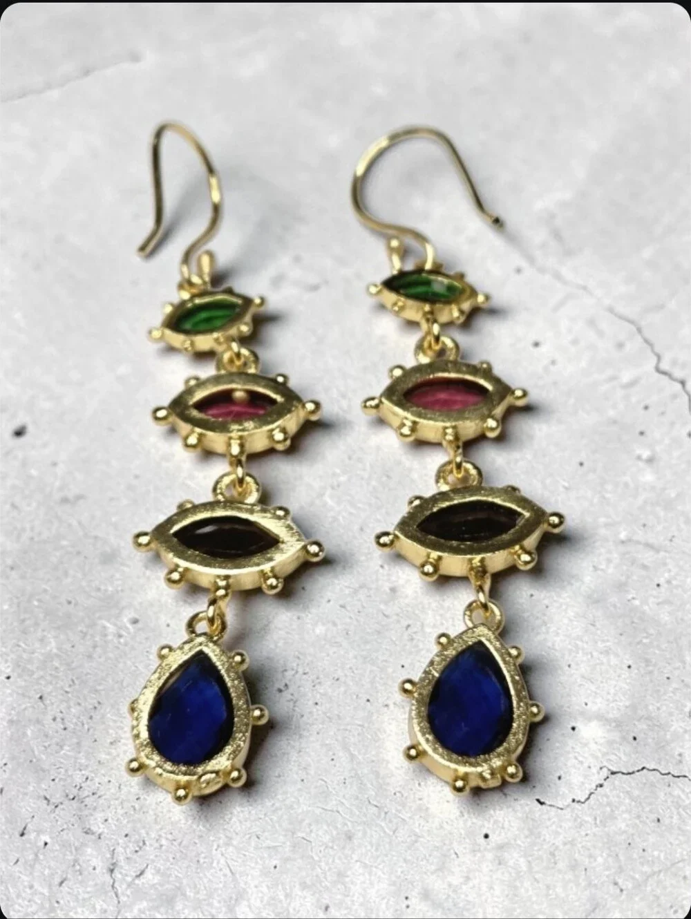 Beautiful 18k Gold Plated Artisan Quartz Crystal Studded Dangle Earrings
